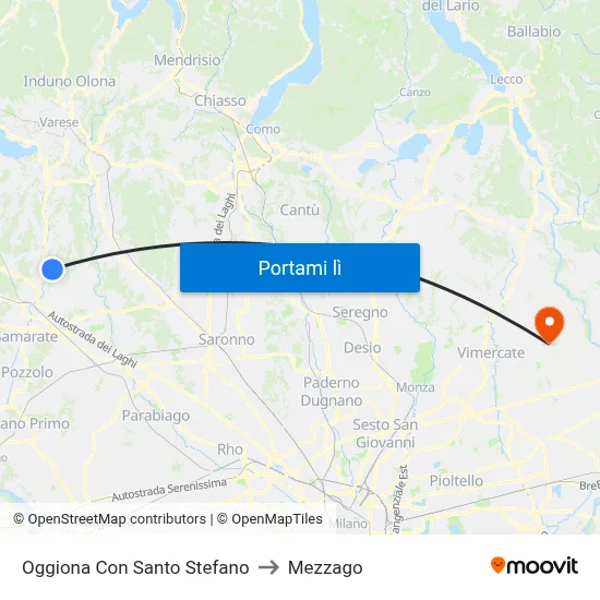 Oggiona Con Santo Stefano to Mezzago map