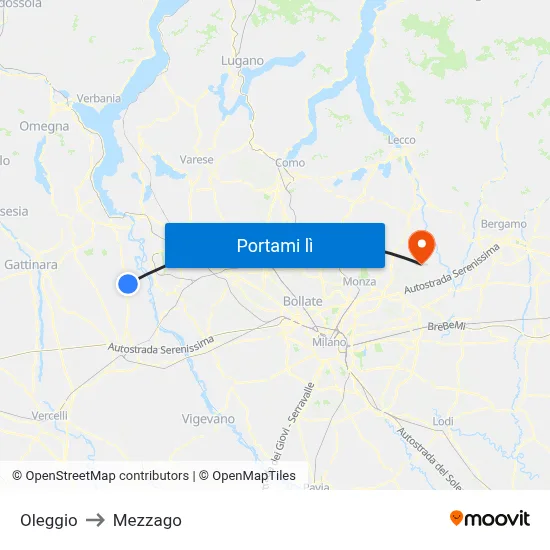 Oleggio to Mezzago map