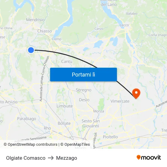 Olgiate Comasco to Mezzago map