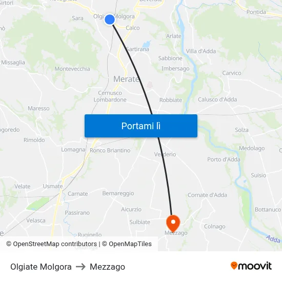Olgiate Molgora to Mezzago map