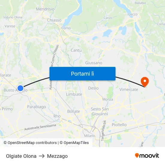 Olgiate Olona to Mezzago map