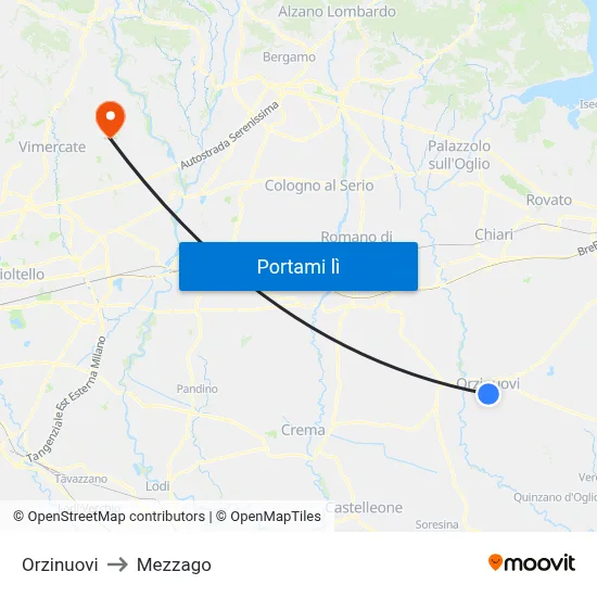 Orzinuovi to Mezzago map