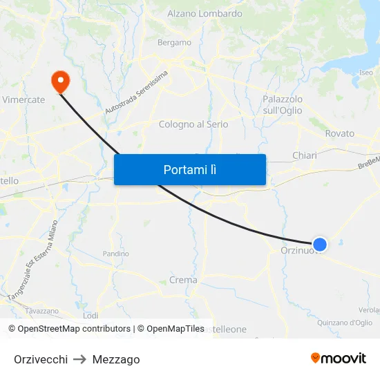 Orzivecchi to Mezzago map