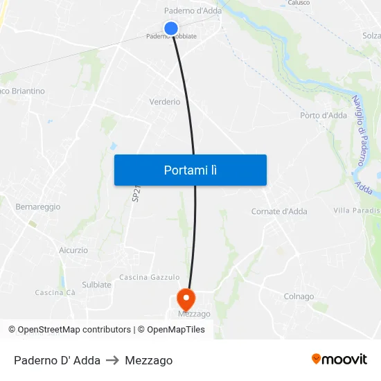 Paderno D' Adda to Mezzago map