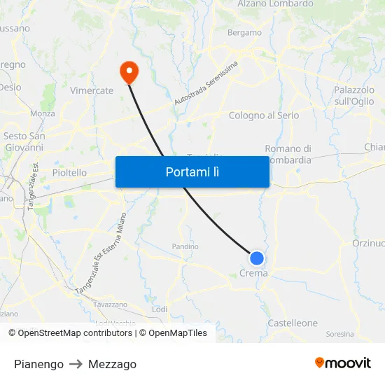 Pianengo to Mezzago map