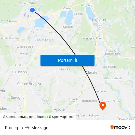 Proserpio to Mezzago map