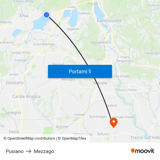 Pusiano to Mezzago map