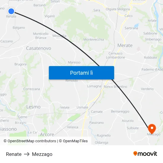 Renate to Mezzago map