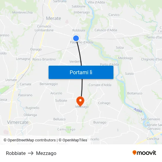 Robbiate to Mezzago map
