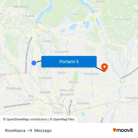 Rovellasca to Mezzago map