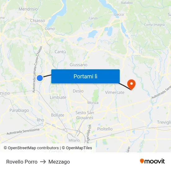 Rovello Porro to Mezzago map