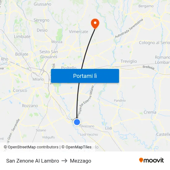 San Zenone Al Lambro to Mezzago map