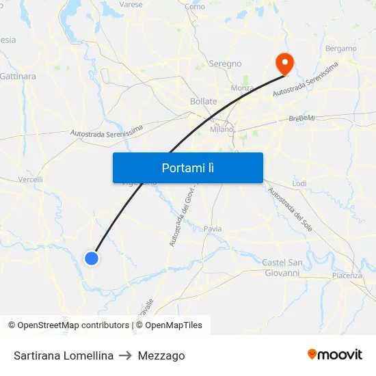 Sartirana Lomellina to Mezzago map