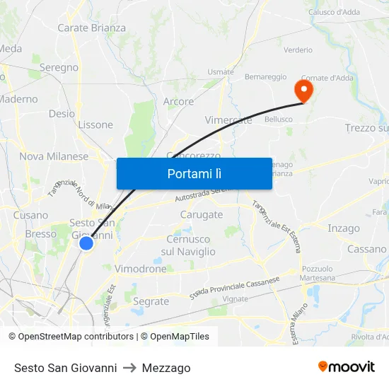 Sesto San Giovanni to Mezzago map