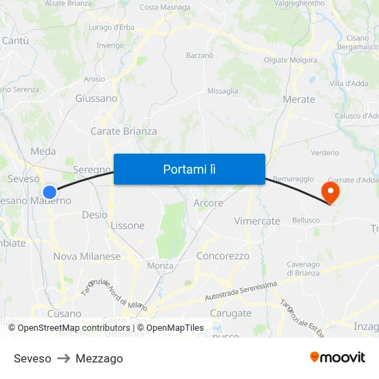 Seveso to Mezzago map