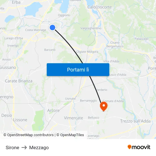 Sirone to Mezzago map