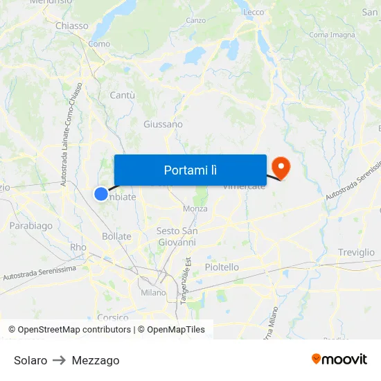 Solaro to Mezzago map