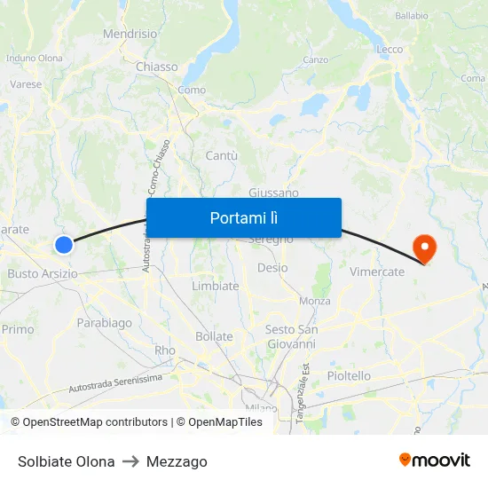 Solbiate Olona to Mezzago map