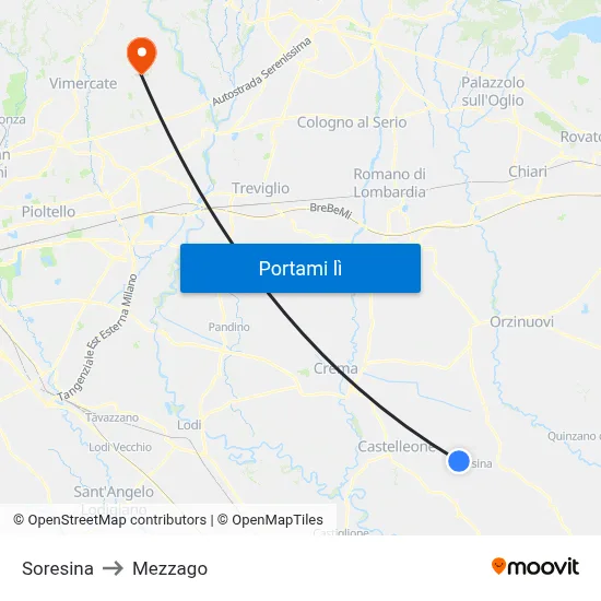 Soresina to Mezzago map