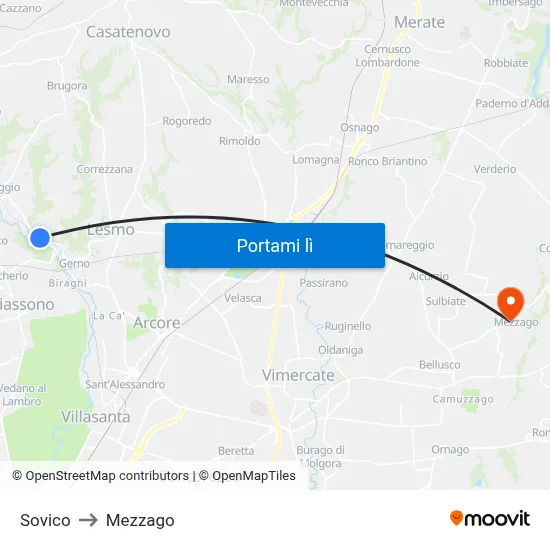 Sovico to Mezzago map