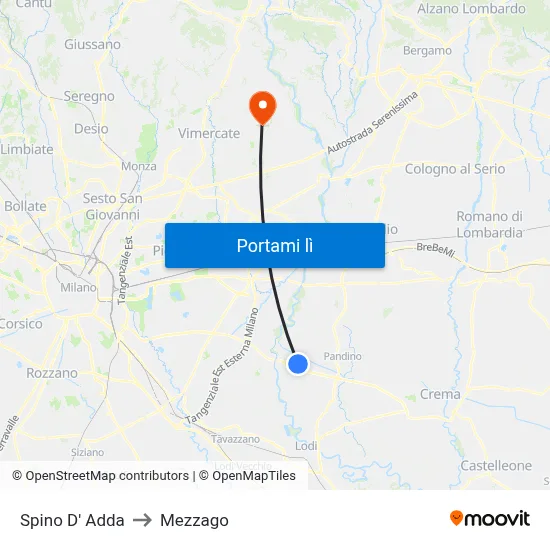 Spino D' Adda to Mezzago map