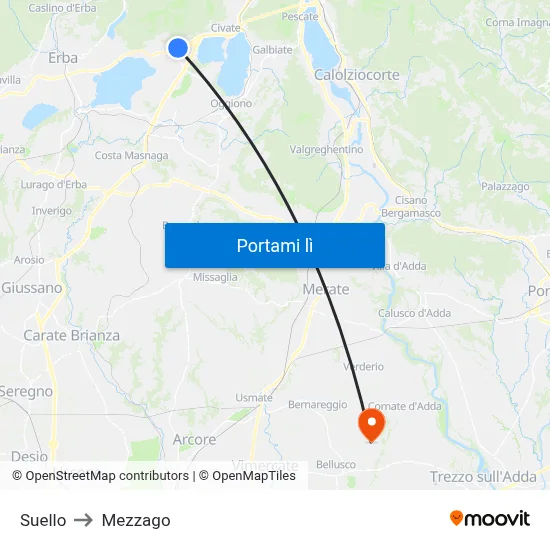Suello to Mezzago map