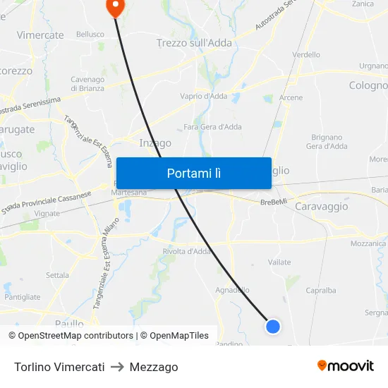 Torlino Vimercati to Mezzago map