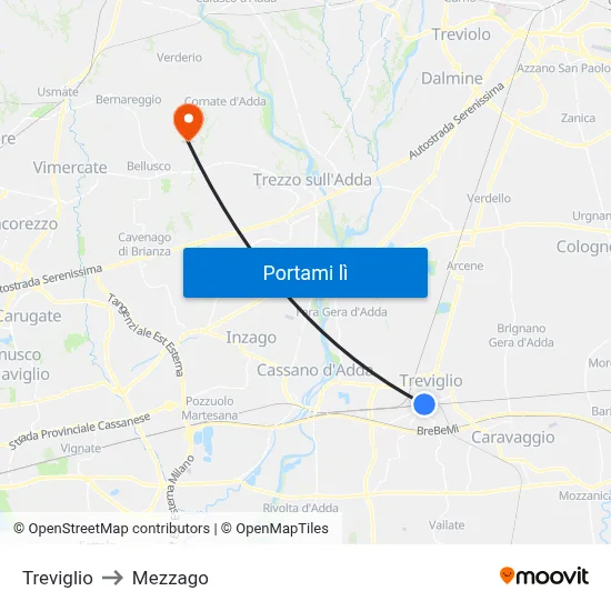 Treviglio to Mezzago map