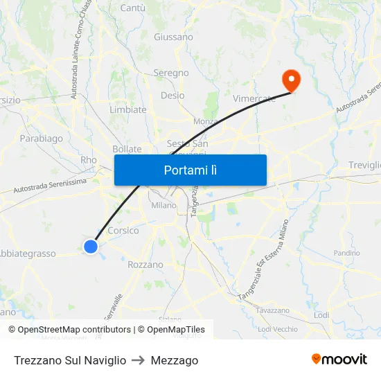 Trezzano Sul Naviglio to Mezzago map