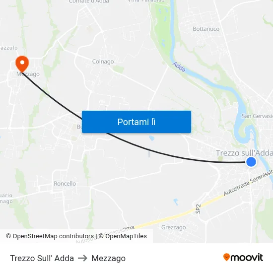 Trezzo Sull' Adda to Mezzago map