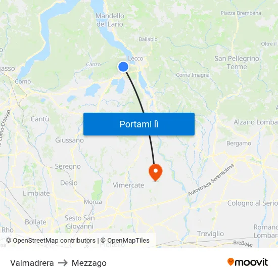 Valmadrera to Mezzago map