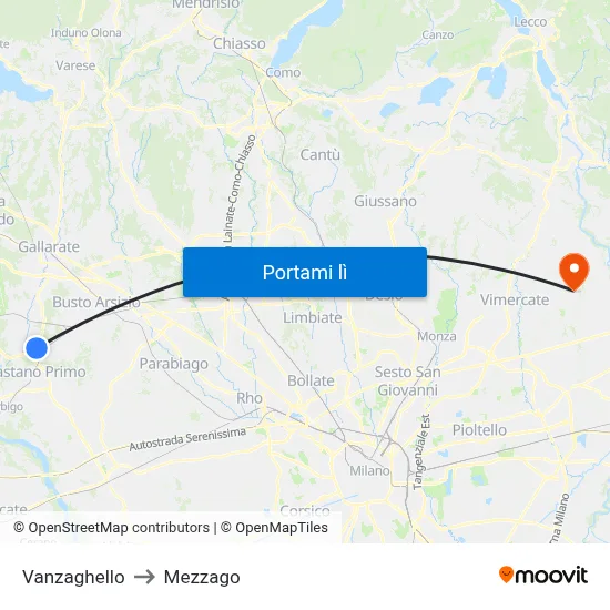 Vanzaghello to Mezzago map