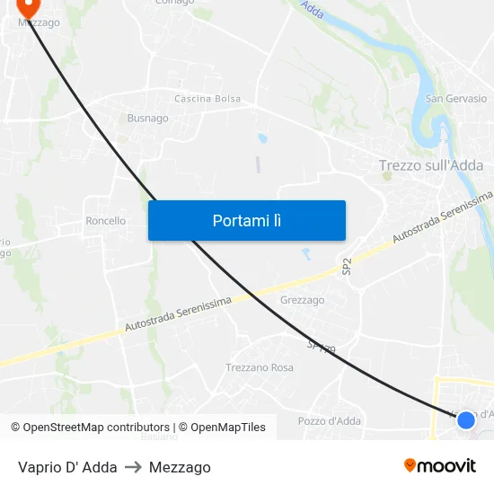 Vaprio D' Adda to Mezzago map