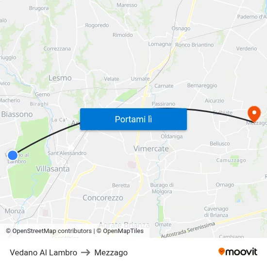 Vedano Al Lambro to Mezzago map