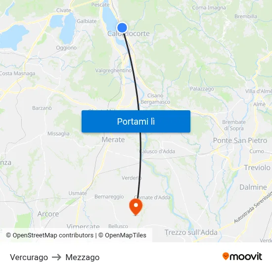 Vercurago to Mezzago map