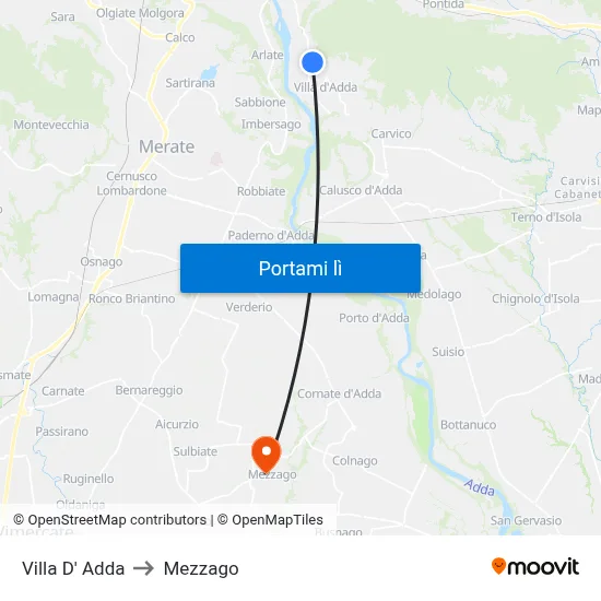 Villa D' Adda to Mezzago map
