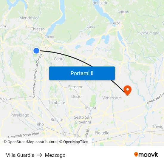 Villa Guardia to Mezzago map