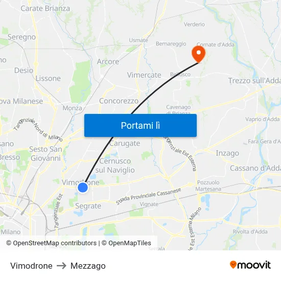 Vimodrone to Mezzago map