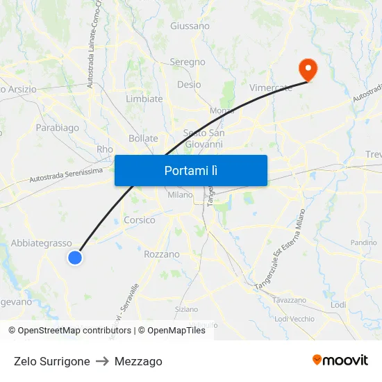 Zelo Surrigone to Mezzago map