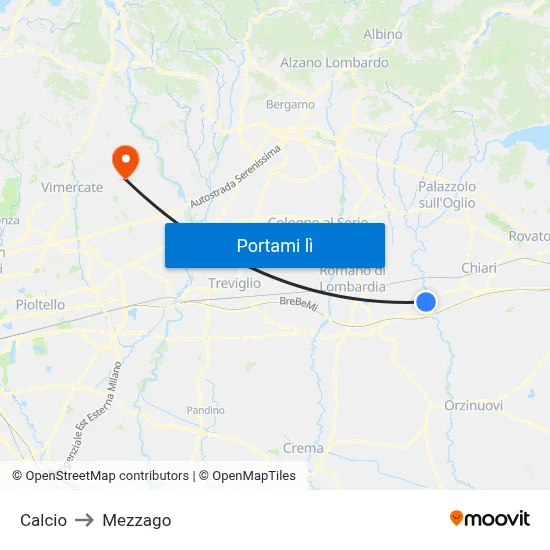 Calcio to Mezzago map