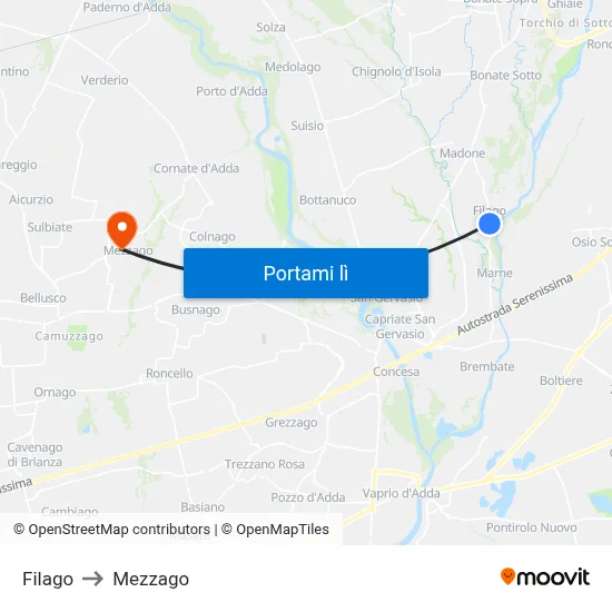 Filago to Mezzago map
