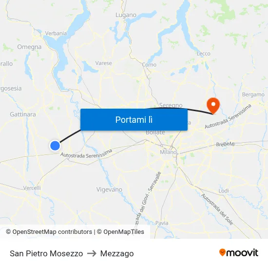 San Pietro Mosezzo to Mezzago map