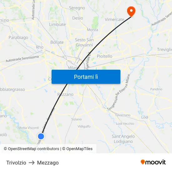 Trivolzio to Mezzago map