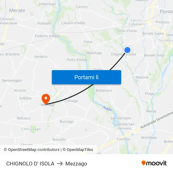 CHIGNOLO D' ISOLA to Mezzago map