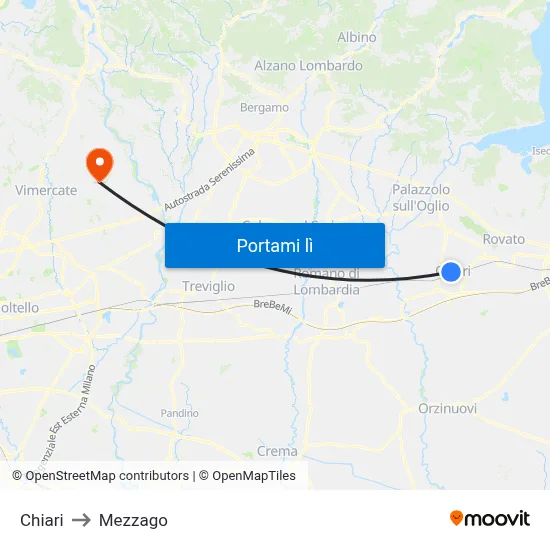 Chiari to Mezzago map