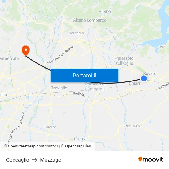 Coccaglio to Mezzago map