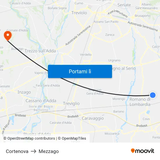 Cortenova to Mezzago map