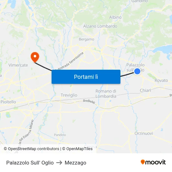 Palazzolo Sull' Oglio to Mezzago map