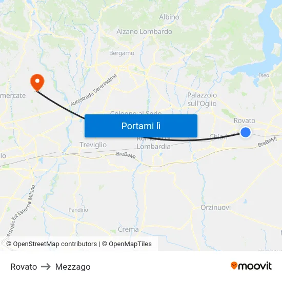 Rovato to Mezzago map