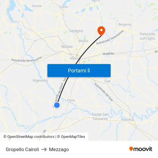 Gropello Cairoli to Mezzago map